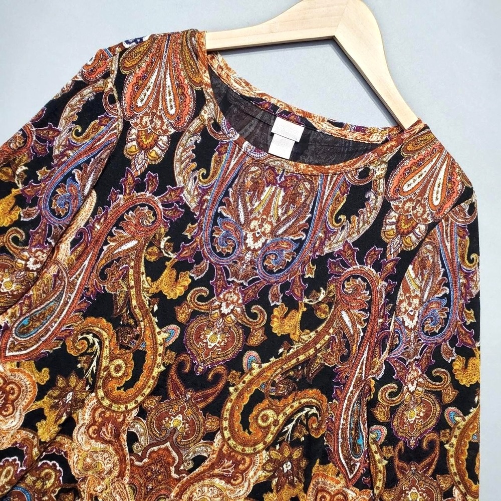 Chicos Paisley Lined Stretch Top Womens LP Orange Boho Indie Sleaze Artsy Blouse